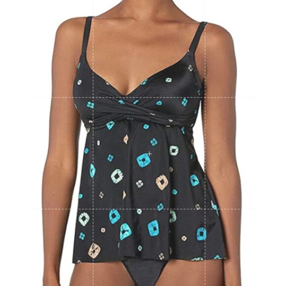 Coco Reef Black DIAMOND WRAP BRA UNDERWIRE TANKINI Swim TOP SZ 8 / 32D NWT - Picture 2 of 5